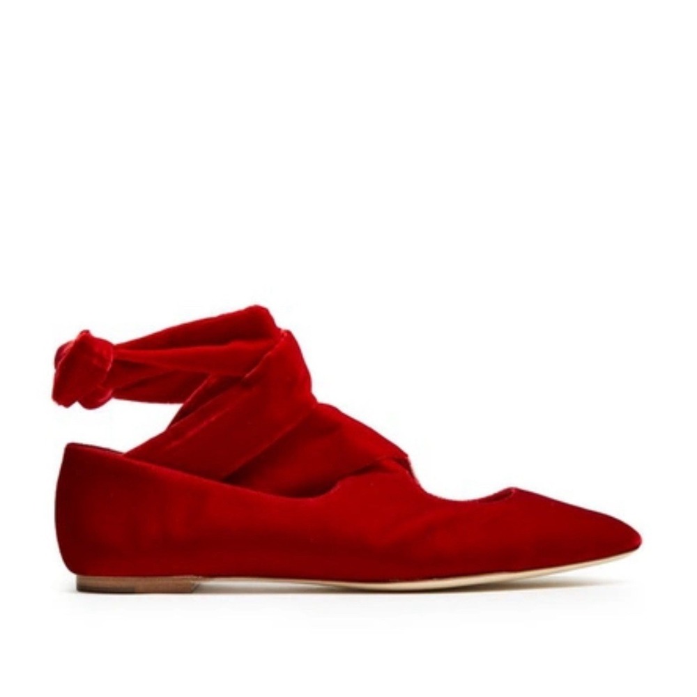 The Row Elodie‎ Red Velvet Ballet Flats Retail $795